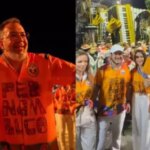 O prefeito de Belford Roxo, Márcio Canella, e o presidente nacional do União Brasil, Antonio Rueda, em desfile na Sapucaí