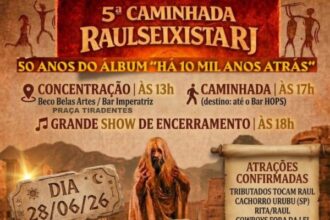 Fãs de Raul Seixas se reúnem neste domingo para a 5ª Caminhada Raulseixista RJ, que celebra os 81 anos de nascimento do cantor e compositor.