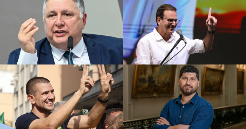 Montagem com os candidatos ao Governo do Rio Anthony Garotinho, Eduardo Paes, Douglas Ruas e William Siri.