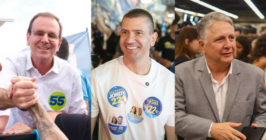 Montagem reúne Eduardo Paes, Douglas Ruas e Anthony Garotinho, os três primeiros colocados na pesquisa Datafolha para o Governo do Rio.