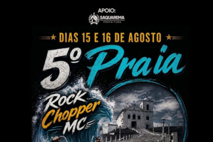 Cartaz do 5º Praia Rock Chopper MC, marcado para os dias 15 e 16 de agosto, em Barra Nova, Saquarema.
