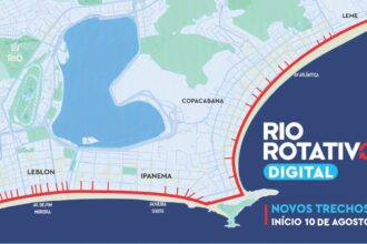 Mapa mostra os novos trechos do Rio Rotativo Digital na orla do Leme, de Copacabana, Ipanema e Leblon.