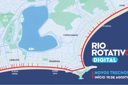 Mapa mostra os novos trechos do Rio Rotativo Digital na orla do Leme, de Copacabana, Ipanema e Leblon.