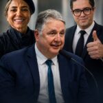 Montagem mostra Anthony Garotinho ao centro, Elaine Gonçalves à esquerda e Victor Travancas à direita.