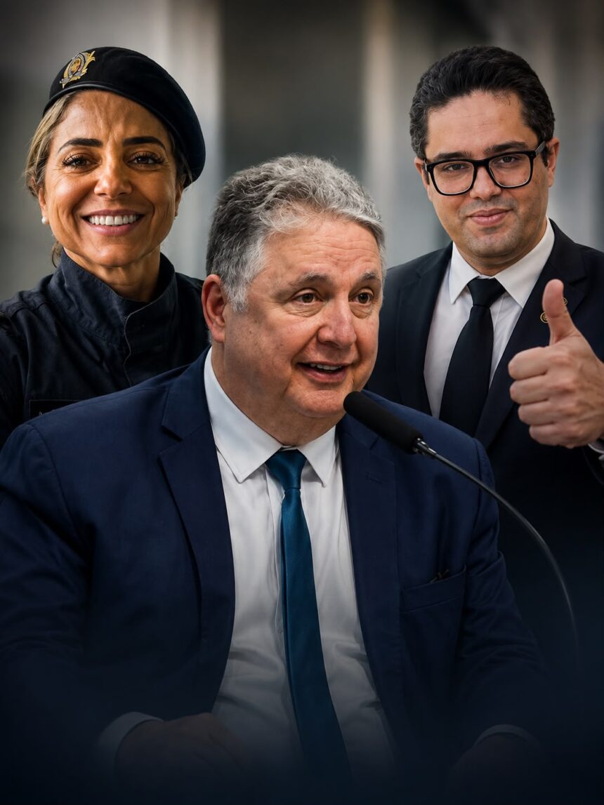 Montagem mostra Anthony Garotinho ao centro, Elaine Gonçalves à esquerda e Victor Travancas à direita.