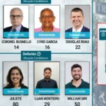 Montagem apresenta os nove candidatos ao Governo do Rio e indica o registro de Garotinho como indeferido em prazo recursal.