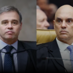Montagem reúne os ministros do STF André Mendonça, à esquerda, e Alexandre de Moraes, à direita.