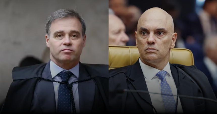 Montagem reúne os ministros do STF André Mendonça, à esquerda, e Alexandre de Moraes, à direita.